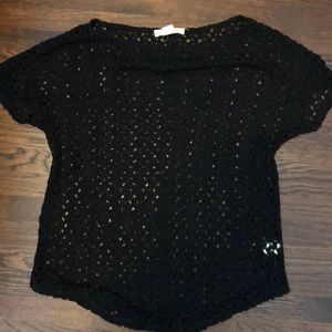 Black lace knit T shirt